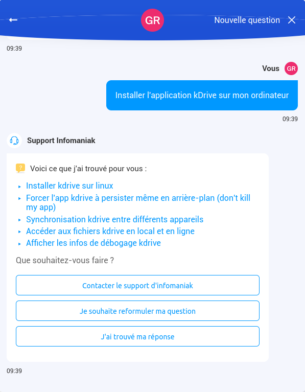 Capture de la modale du support Infomaniak - 2ème écran