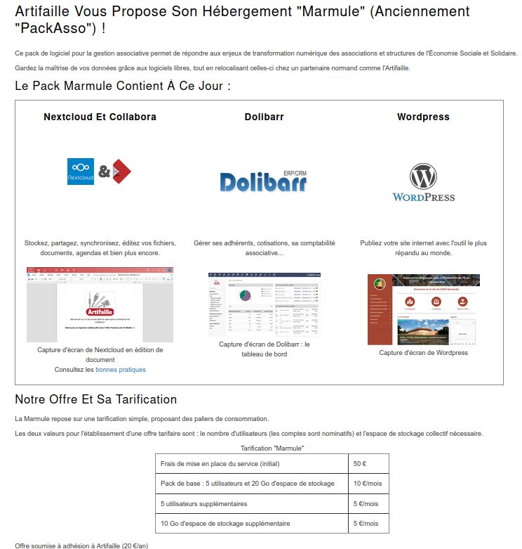 Capture de présentation du pack "Marmule" proposé par Artifaile